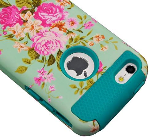 iPhone 5C Case, CQSTORE(TM) for iPhone 5C Floral Hybrid Case Dual Layer Armor Cover Case, Soft TPU Hybrid Armor Cover Case(Blue)