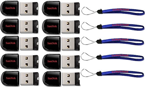 SanDisk Cruzer Fit 8 GB USB Flash Drive SDCZ33-008G-B35 Flash Drive Jump Drive Pen Drive (10 PACK) w/ (5) Everything But Stromboli (TM) Lanyards