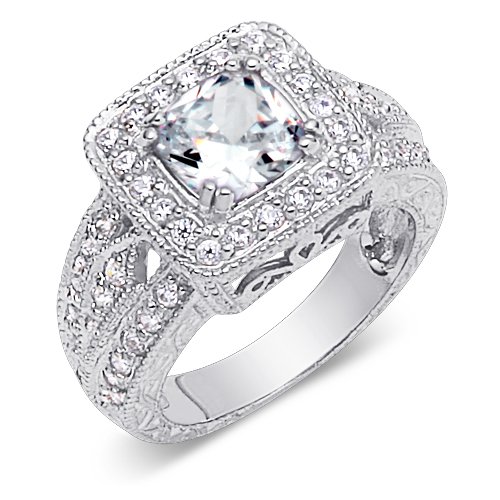 Gorgeous Cushion Cut White Cubic Zirconia Size 6 Ring in Sterling Silver