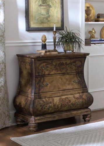3 Drawer Curved Bombe Chest in Brown Finish