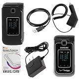 GTMax Rapid Car Charger with IC Chip + Home Travel Charger + USB Data Cable + 2 Hard Cover Cases + LCD Screen Protector for Verizon Samsung Alias 2 SCH-U750