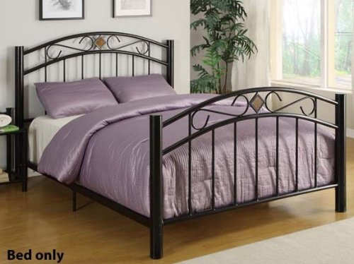 Queen Size Metal Bed with Rails in Black Finish
