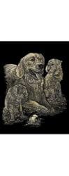 Gold Foil Engraving Art Golden Retriever & Puppies