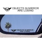 (2) Mirror Decals " OBJECTS IN MIRROR ARE LOSING" for Corvette C4 C5 C6 Z06 LS6 Z51 LS1 LS9 GRAND SPORT LT4 3LT STINGRAY INDY 500 PACE CAR COUPE CONVERTIBLE