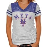 MLB Touch by Alyssa Milano New York Mets Womens The Coop Burnout T-Shirt - White-Royal Blue (Large)
