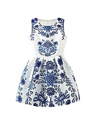 Floral Print Cotton Sleeveless Vintage Bandeau Neck Flared-Skirt Evening Dress/Party Dress 