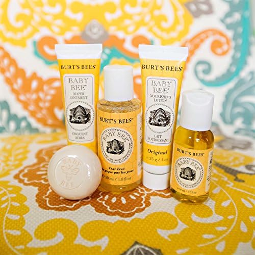 Organic Baby Gift Basket | Gift Set of Burt's Bees Baby Products in a Reusable Drawer Organizer (Baby Bee Getting Started Kit and Two Onesies in BLUE)
