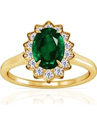 18K Yellow Gold Oval Cut Emerald Ring With Sidestones (GIA Certificate)
