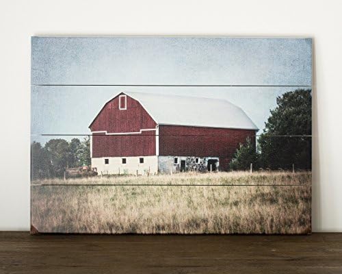 14x20 Red Barn Wall Art Ready to Hang Rustic Wood Plank Art