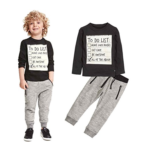 Efaster® Toddler Boys Handsome Black Blouse + Gray Casual Pants Letter Pattern