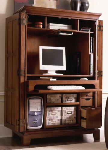 Discount Riverside Urban Crossings Computer Armoire in Fawn Cherry