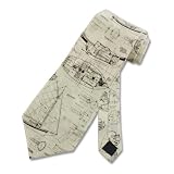 Men's Handmade Tie Ship Drawing Tan Silk Necktie