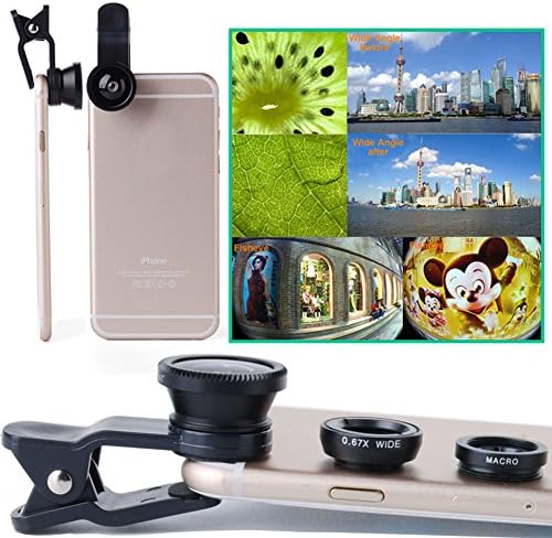 Gista Camera Lens Kit 3-in-1 Fish Eye + Wide Angle + Macro Camera Clip-on Lens for Apple iPhone Samsung Android Devices