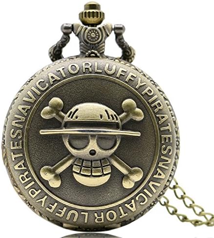 Inspire Jewelry Steampunk Vintage Retro Bronze Pirate Skull One Piece Quartz Pocket Watch Necklace Men Women P28