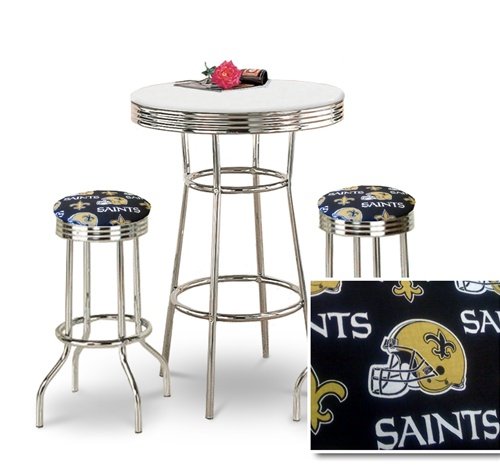 Chrome Bar Table & 2 Chrome New Orleans Saints NFL Fabric Seat Barstools