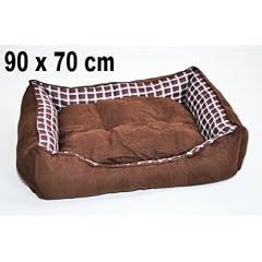 Modernes Hundebett / Hundekissen in Wildlederoptik - Braun - mit Wendekissen - Gr. XL - 90x70 cm - 30295