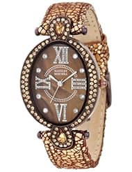 Badgley Mischka Womens BA/1039BMBZ Swarovski Crystal Accented Oval Silver-Tone Bronze Leather Strap Watch