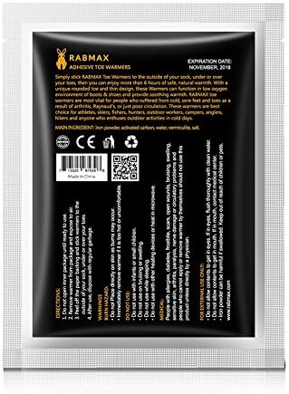 Rabmax Peel N' Stick Adhesive Insole Foot Warmer Patch Disposable Air Activated Instant Heat Toes Warmer Sticker 6 Hours Foot Warming Pad for Hiking Camping Riding Skiing [ 20 Pair ]