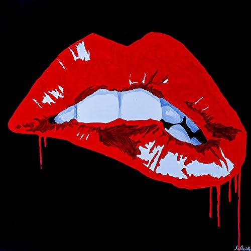 Sexy Kiss by PopArtQueen 24x24 Giclee Print Poster Sexy Lips Biting Rockabilly Fashion Red Art