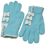Women's Triple Rhinestone Bows Knitted Angora Wool Acrylic Gloves - Various Colors