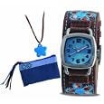 Tikkers Kids Watch As041 With Denim Blue Flower Set , Necklace And Purse'