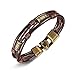 UHIBROS Stainless Steel Leather Bracelet, Men's Leather Rope Wrist Bracelet 8.3 Inch (Light Brown)