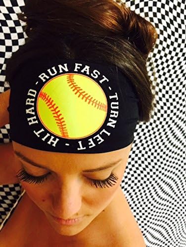 Headbands By Hippie Runner. Softball Prints . No Slip, No Drip Headbands For Running, Walking, Exercise. (#616 Softball Black)