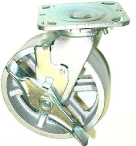 Swivel Plate Caster with Cast Iron 6" x 2" Wheel and Side Lock Brake, 1200lb Cap