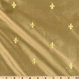 54'' Wide Embroidered Taffeta Fleur De Lis Antique Gold Fabric By The Yard