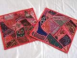 2 INDIA BEADED RED DECORATIVE BEDDING ACCENT PILLOWS