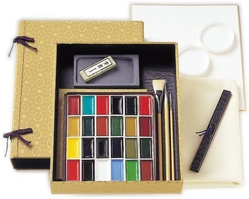 Nihonga Sumi-e Watercolour Painting Full Set - 24 Colours plus Inkstick and Inkstone (Japan Import) by Kissho