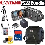 Canon FS22 Dual Flash Memory Camcorder With 32GB Internal Memory & 37X Optical Zoom + Accessory Bundle
