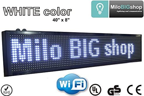 LED Scrolling Sign WiFi, WHITE Color Programmable message Display 8" X 40", NEW SMD version, LED Banner, Great for Restaurant, Bar, Home, Office, Store, Window, Walls.