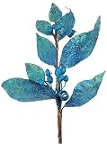 25 Blue Mica Glitter & Sequin Laurel Leaf Christmas Spray