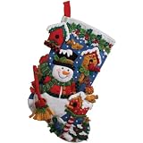 Bucilla 18-Inch Christmas Stocking Felt Applique Kit, Snowman with Birds