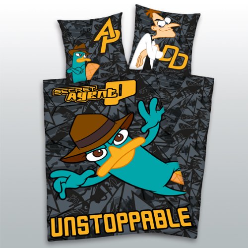 Herding 443758050 Bettw&auml;sche Disney&acute;s Phineas und Ferb. Motiv: Agent P. 80 x 80 cm + 135 x 200 cm . Linon
