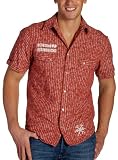 Vintage Red Young Men's Mayan Printed Stripes Short Sleeve Shirt