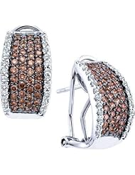 1.51ctw Chocolate Champagne Cognac Brown & White Diamond Hoop Earrings