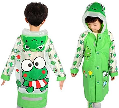 Cartoon Children Raincoat with Schoolbag Position Primary School Boys and Girls Poncho (Medium, green frog)