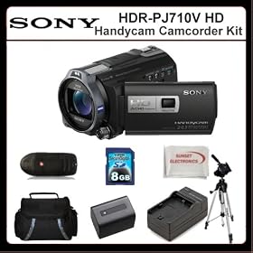 Sony HDR-PJ710V Camcorder Kit Includes:Sony HDR-PJ710V High Definition Handycam Camcorder (Black), Extended Life Battery, Rapid Travel Charger, 8GB Memory Card, Memory Card Reader, Medium Size Tripod, Large Carrying Case & SSE Microfiber Cleaning Cloth