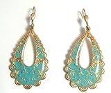 La Vie Parisienne 14K Gold Plated Large Open Teardrop Earrings with Turquoise Enamel By Catherine Popesco