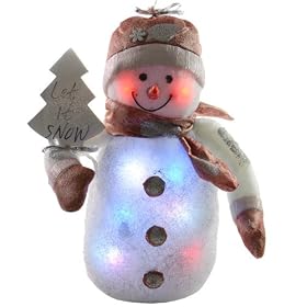 35cm Snowman With LED Lights, Pink Hat & Silver Tree Sign Christmas Decoration