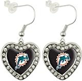 NFL Miami Dolphins Crystal Heart Earrings with Team Logo