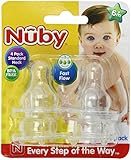 Nuby 4 Count Silicone Nipples, Clear, 6+ Months