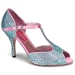 Bordello Women's VIOLETTE-01R, 3 1/2" Rhinestoned T-Strap Peep Toe Pump