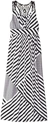 Girls Striped Print Polyester/Spandex Shirred Lace Maxi Dress 