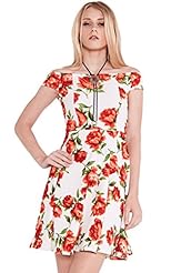Off the Shoulder Fit-and-Flare Floral Print  Dress
