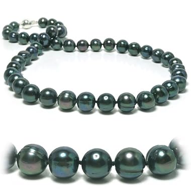 HinsonGayle 8.5-9.5mm Black Baroque Pearl Necklace on Sterling Siver 18 Inches