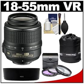 Nikon 18-55mm f/3.5-5.6G VR DX AF-S Zoom-Nikkor Lens with 3 UV/FLD/CPL Filters + Hood + Accessory Kit for D3100, D3200, D5100, D7000, D300s Digital SLR Cameras