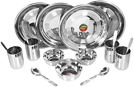 US Shopee LLP - Stainless Steel 20 Pcs Dinnerware Set, dinner set Of Unbreakable Stainless Steel Plates , Unbreakable Stainless Steel Bowls , Unbreakbale Stainless Steel Glasses
